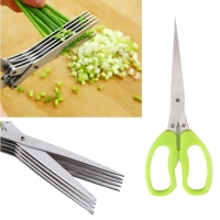 Multi-functional Stainless Steel Kitchen Knives Multi-Layers Scissors Sushi Shredded Scallion Cut Herb Spices Scissors C