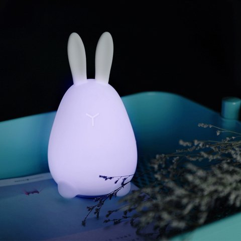Night light cute rabbit rechargeable color silicone light control light for living room kindergarten (white)