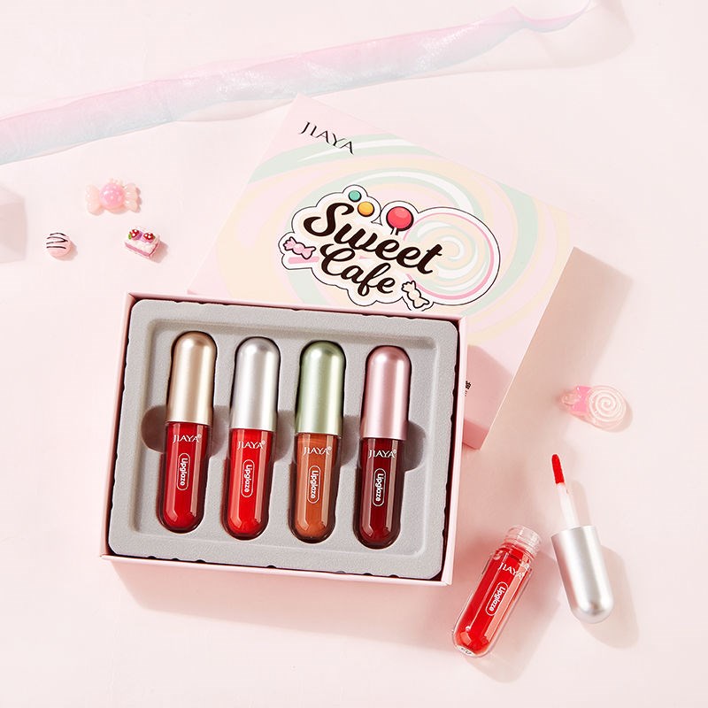 【HUAREN】唇部套装口红JINYA唇彩多汁唇妆看起来水润多汁持久持久1盒4支装
