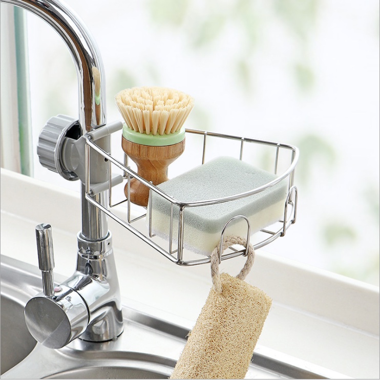 【HUAREN】带水龙头的海绵架子，不锈钢，架子，海绵架