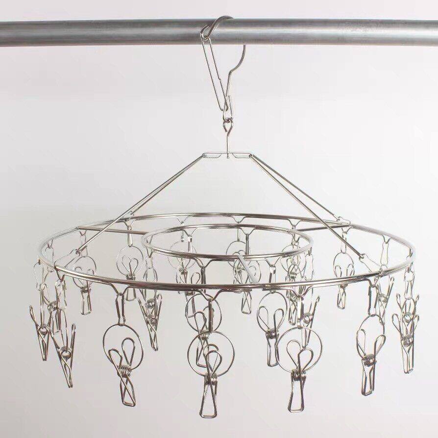 【HUAREN】不锈钢晾衣带 （圆形）有20个夹子，2.1粗线，可360度左右旋转，机身坚固，不生锈，晾衣绳