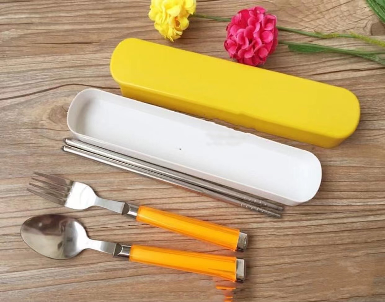 【HUAREN】不锈钢餐具套装，便携带盒，彩头（小）