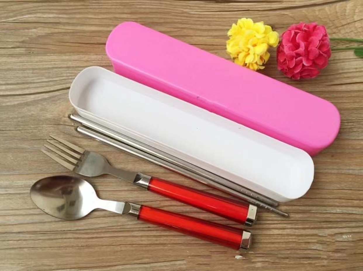 【HUAREN】不锈钢餐具套装，便携带盒，彩头（小）