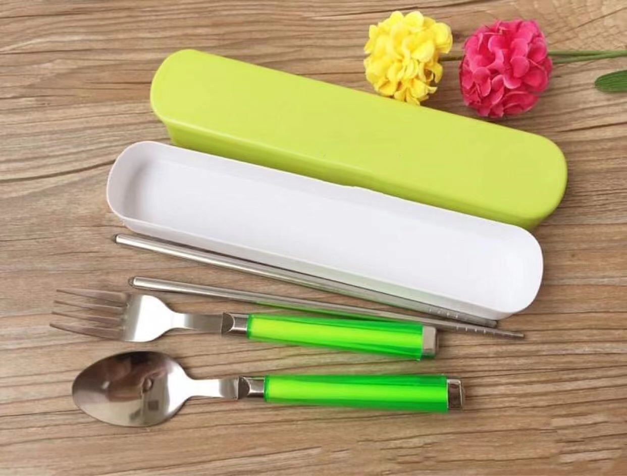 【HUAREN】不锈钢餐具套装，便携带盒，彩头（小）