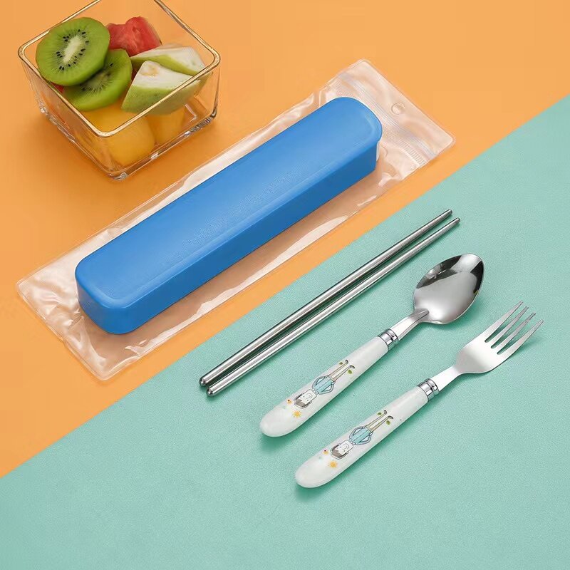 【HUAREN】卡通餐具套装 餐具盒 便携式餐具套装