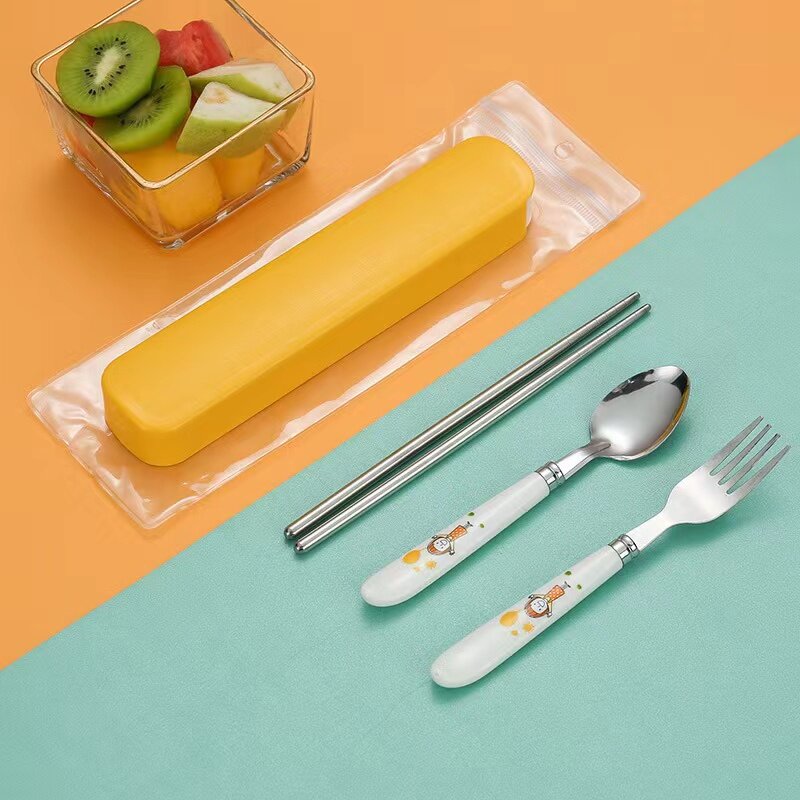 【HUAREN】卡通餐具套装 餐具盒 便携式餐具套装