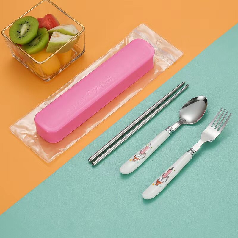 【HUAREN】卡通餐具套装 餐具盒 便携式餐具套装