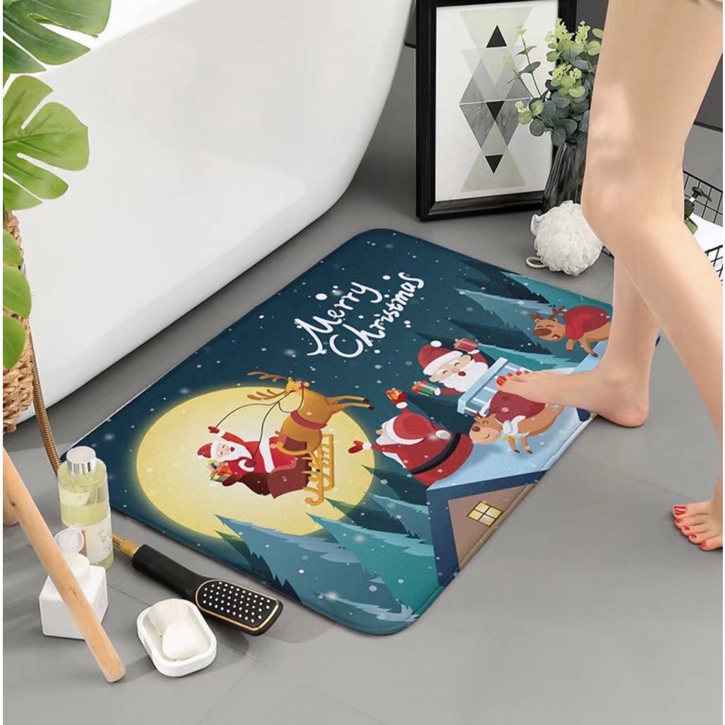【HUAREN】门垫，圣诞图案，柔软，吸水，记忆海绵，舒适，60 x 40 厘米