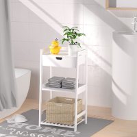 POXAKA 浴室架，3 层竹梯架带抽屉开放式架子，书架床头柜茶几植物架适用于客厅、卧室、浴室