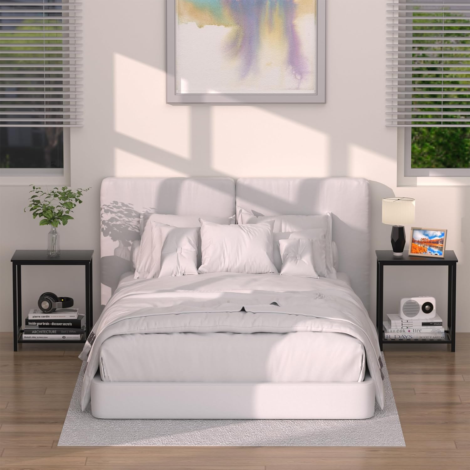 POXAKA 床头柜 2 件套、竹边桌、2 个带储物的黑色床头柜、20 英寸高床头沙发桌、客厅、卧室、浴室、办公室、阳台的咖啡桌（2 件装)（亚马逊禁售）