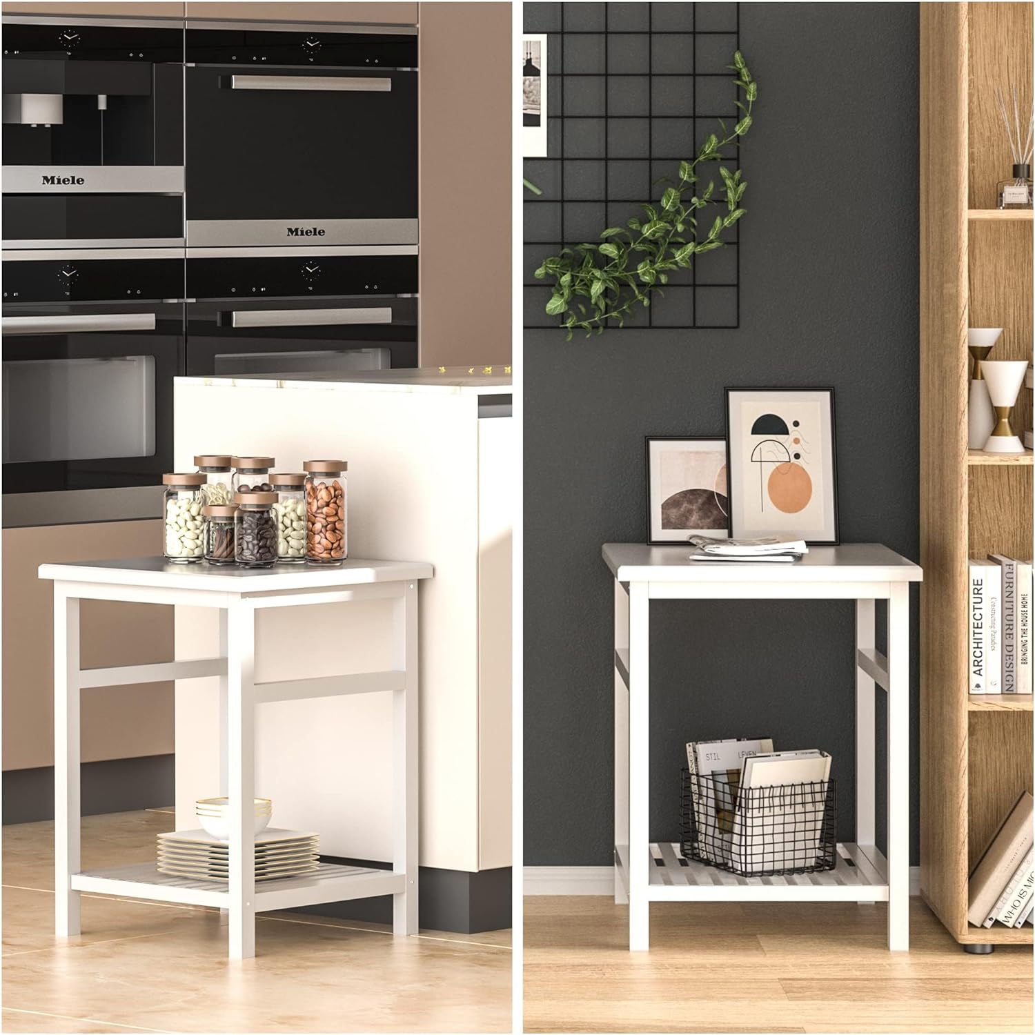 WTZ 床头柜，茶几，竹床头柜床头柜，卧室客厅休息室边桌，节省空间，易于组装，NS-537（1 件装，白色）（亚马逊禁售）