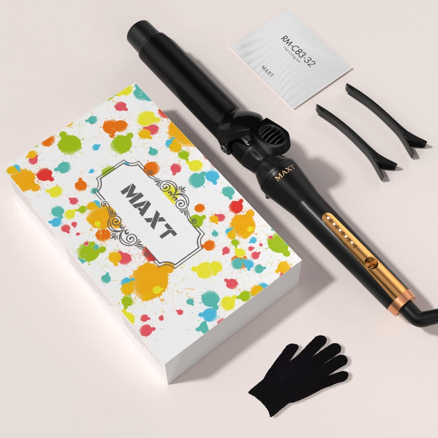 Curling Irons 1 1/4 Inch Waver Curling Wand Ceramic Tourmaline Hair Curler Dual Voltage Curlers Long Lasting Curls & Waves Hair Wand with 5 Heat Settings Glove Clips Include(Amazon banned)