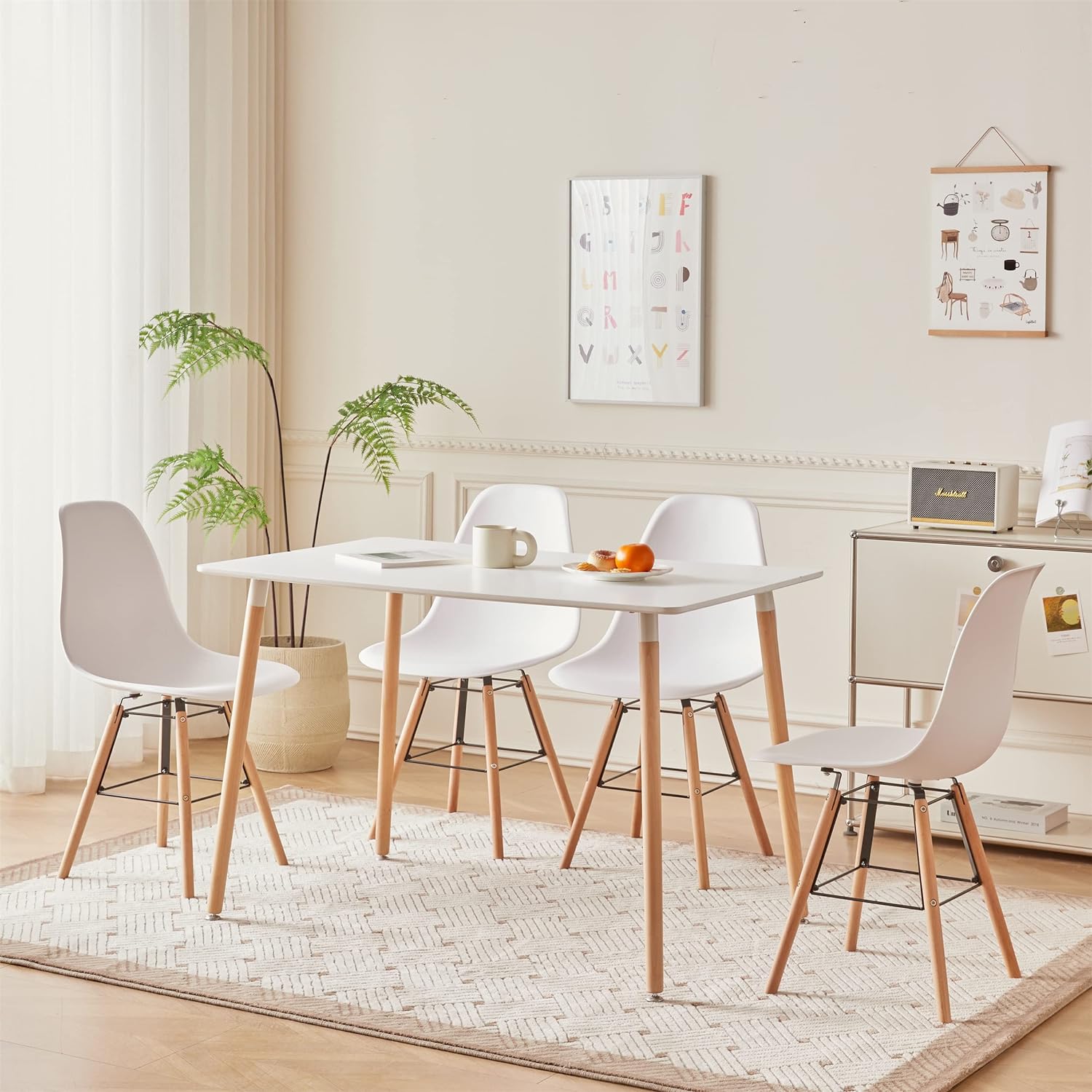 Dining Chairs Set of 4,Modern Kitchen Chairs Armless Dining Room Chairs, Shell Lounge Plastic Chair for Dining Room,Living Room,Bedroom(Banned by Amazon)