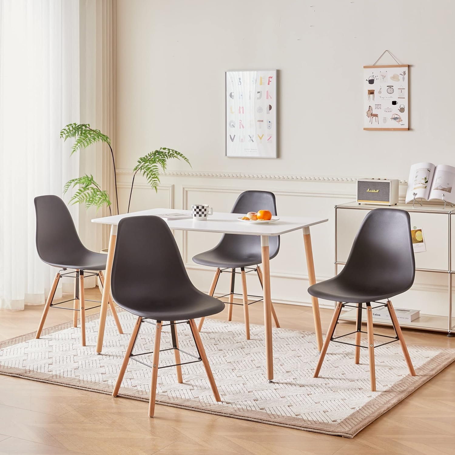 餐椅 4 件套，现代厨房椅无扶手餐厅椅，贝壳休闲塑料椅，适用于餐厅、客厅、卧室(亚马逊禁售)