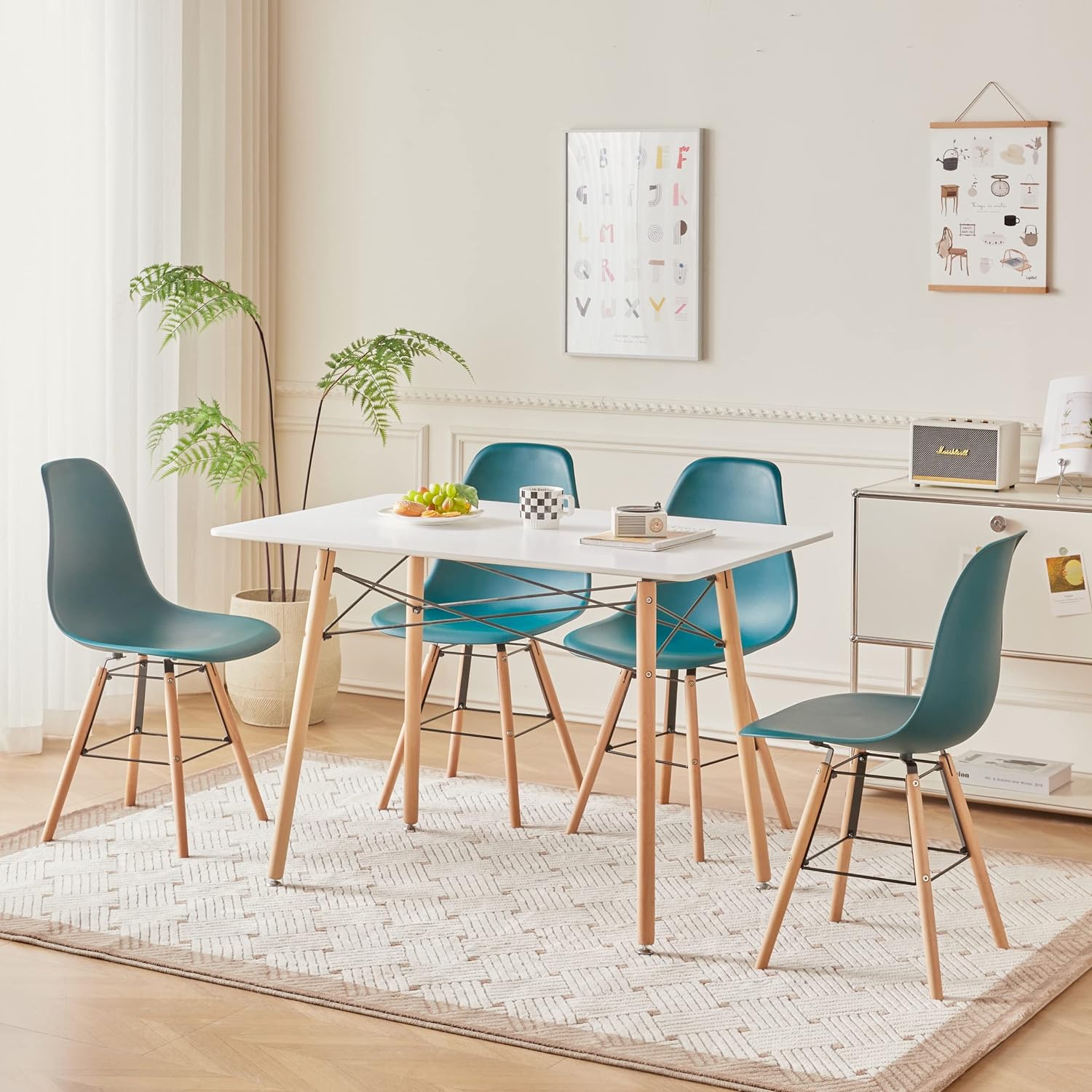 餐椅 4 件套，现代厨房椅无扶手餐厅椅，贝壳休闲塑料椅，适用于餐厅、客厅、卧室(亚马逊禁售)