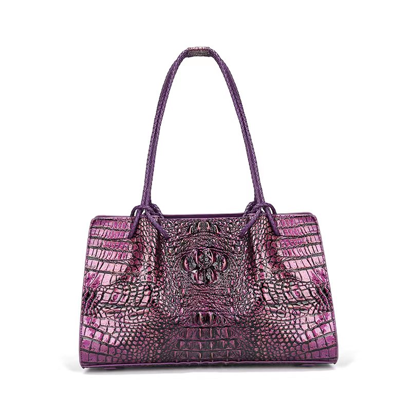 鳄鱼纹真皮托特大容量手提包