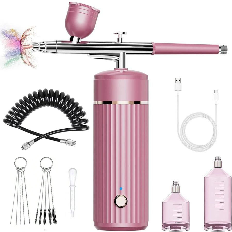 喷枪可充电无绳喷枪套件压缩机 - 30Psi 高压喷枪带软管无线喷枪适用于绘画、化妆、理发、美甲、蛋糕装饰