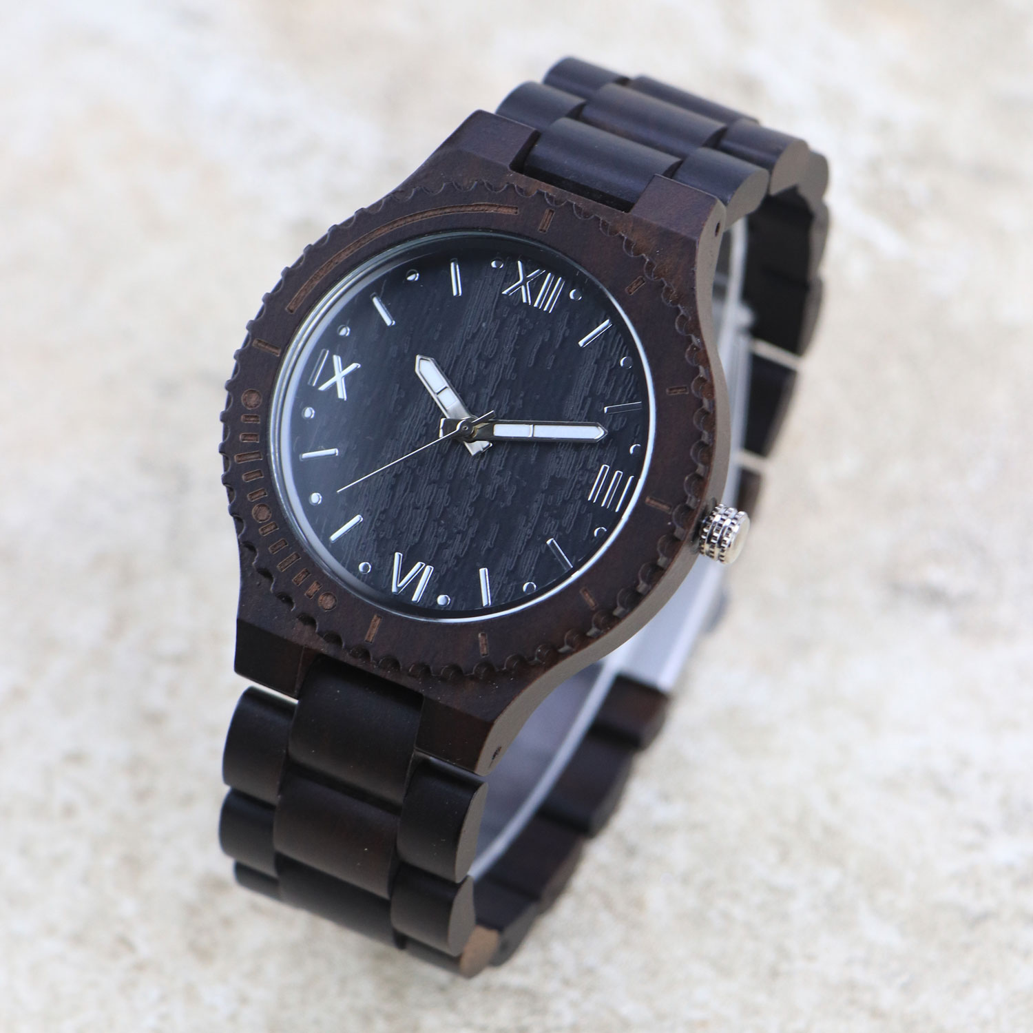 男士石英木表黑檀木木表男士经典功能腕表