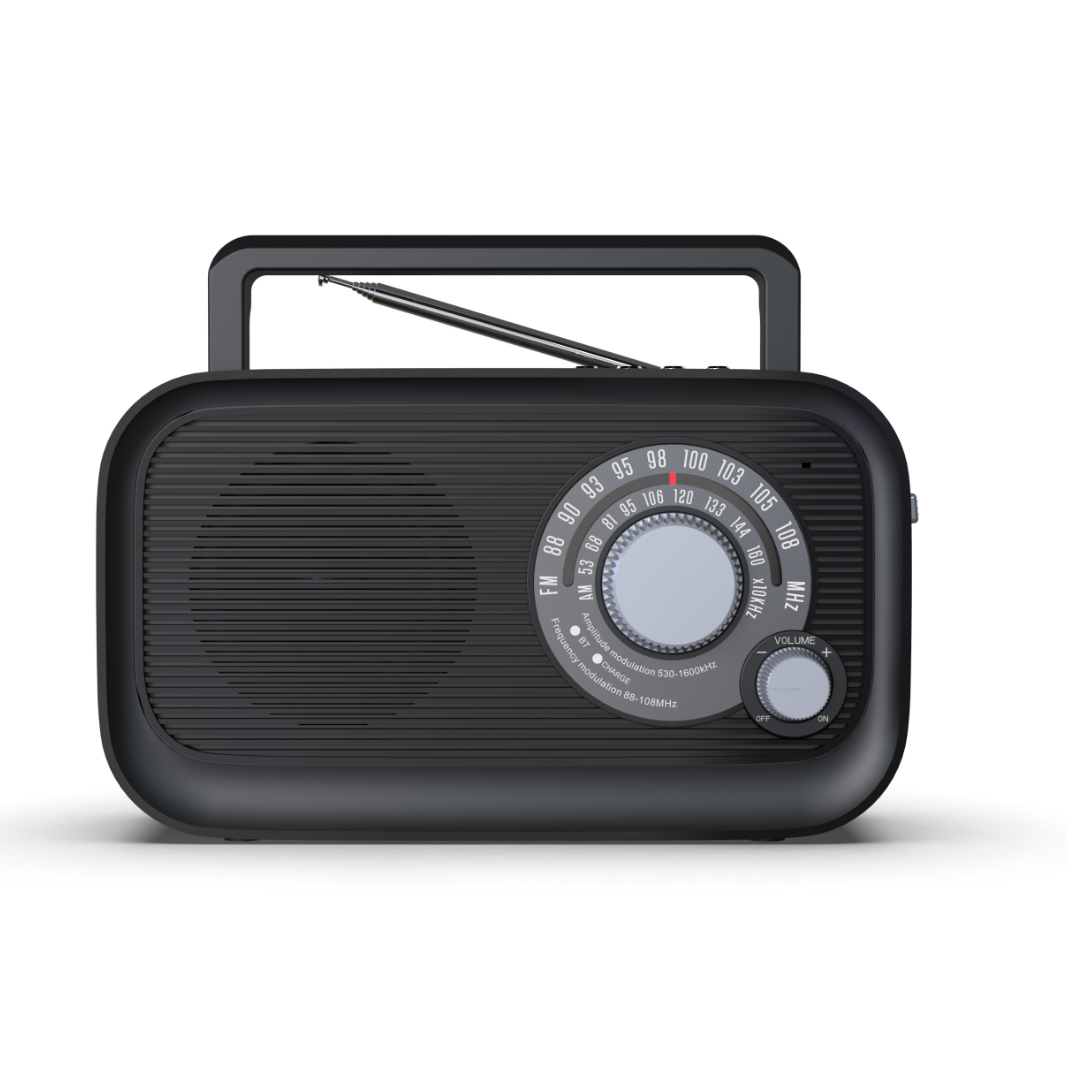 收音机，接收效果最佳，蓝牙扬声器便携式收音机，DSP 插墙式收音机，电池供电或交流电供电，带耳机插孔，大型调谐旋钮，适用于家庭厨房和户外，黑色
