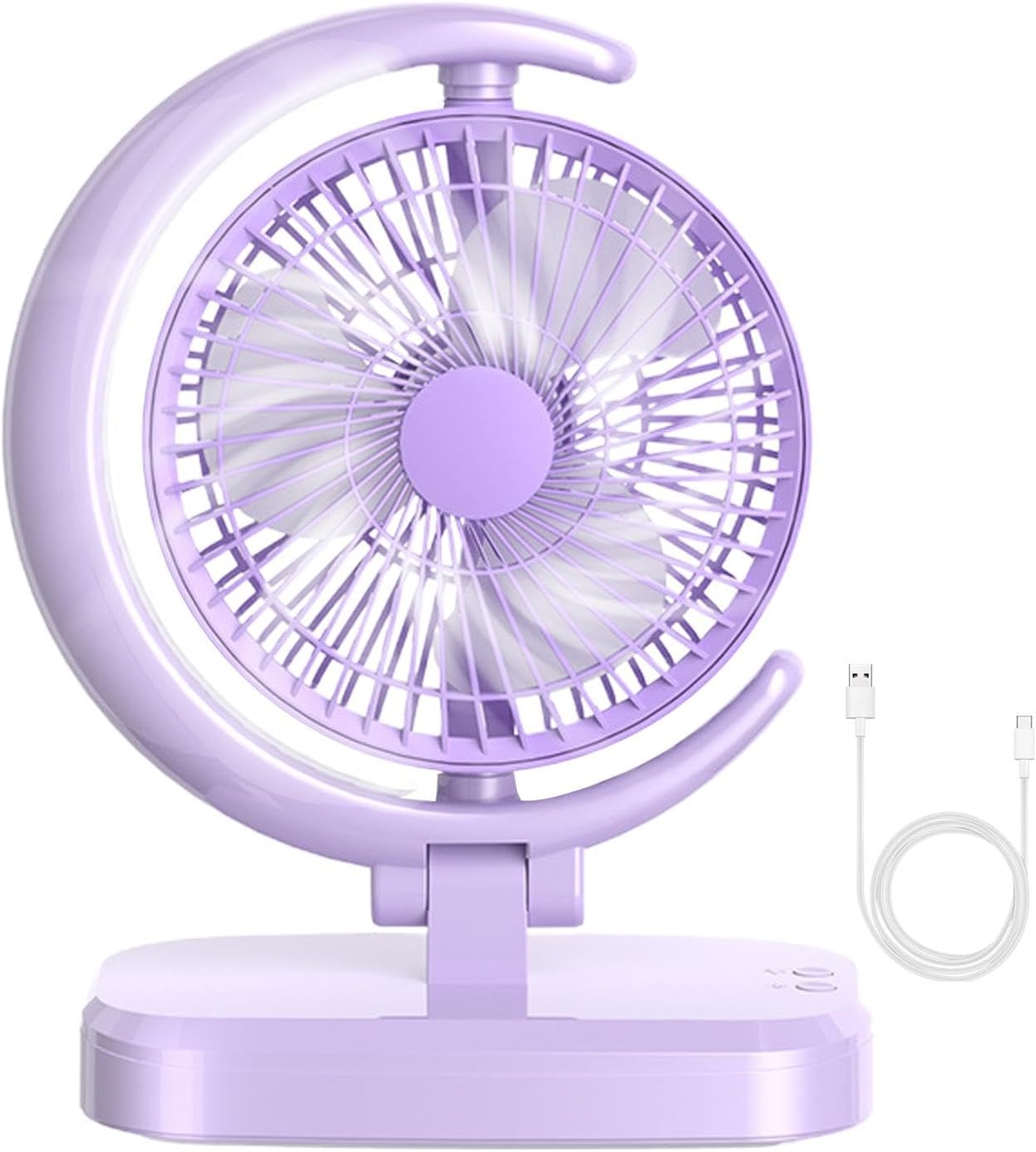 USB 充电静音台扇 - 空气循环扇，带 3 种速度的强劲袖珍风扇 - 带照明的儿童个人风扇 - 紫色/绿色 - 1200mAh 电池