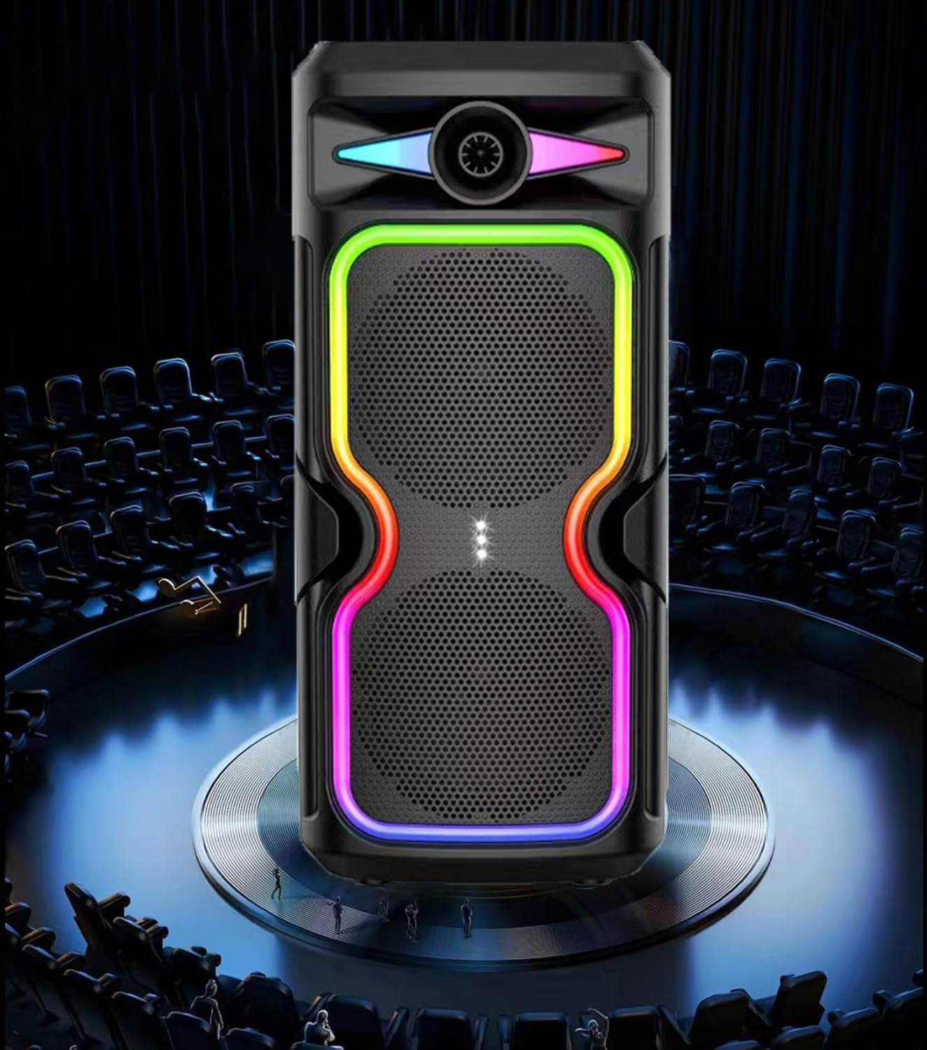 派对蓝牙扬声器 8 英寸大功率便携式 DJ 扬声器，蓝牙/USB/TF卡/收音/MIC/幻彩灯/6个按键/TWS/1个电位器