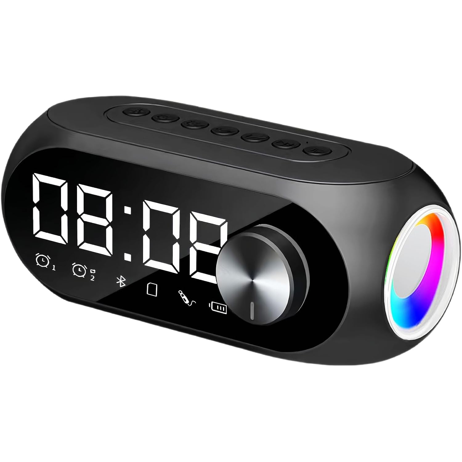 RGB 多功能低音炮时钟 台式闹钟 便携式迷你蓝牙扬声器 小夜灯 气氛灯 FM 收音机 TF 卡/AUX 音乐播放器 家庭/朋友/儿童礼物