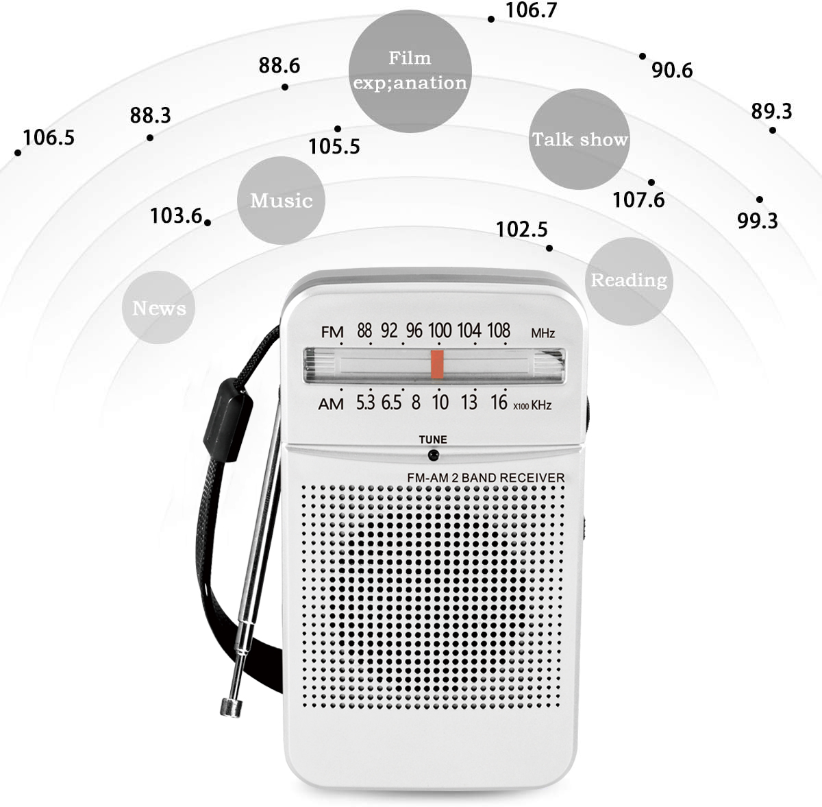 AM FM 便携式袖珍收音机，紧凑型晶体管收音机 - 最佳接收效果，大音量扬声器，耳机插孔，经久耐用，2 节 AA 电池供电
