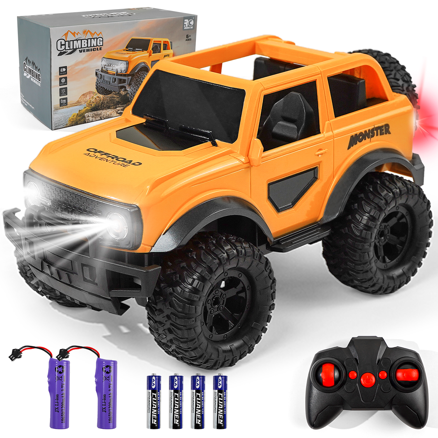 儿童遥控车 - 2.4GHz 快速遥控车，带 LED 灯，1:16 比例越野车，20 KM/H 速度，50 分钟游戏时间，可充电电池，送给 3-12 岁男孩和女孩的礼物