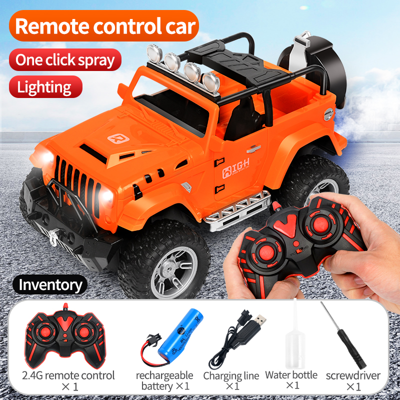 1:16 带喷雾、灯光和声音的遥控车，2.4GHz 男孩和女孩遥控卡车，全地形越野遥控车吉普车，儿童玩具礼物