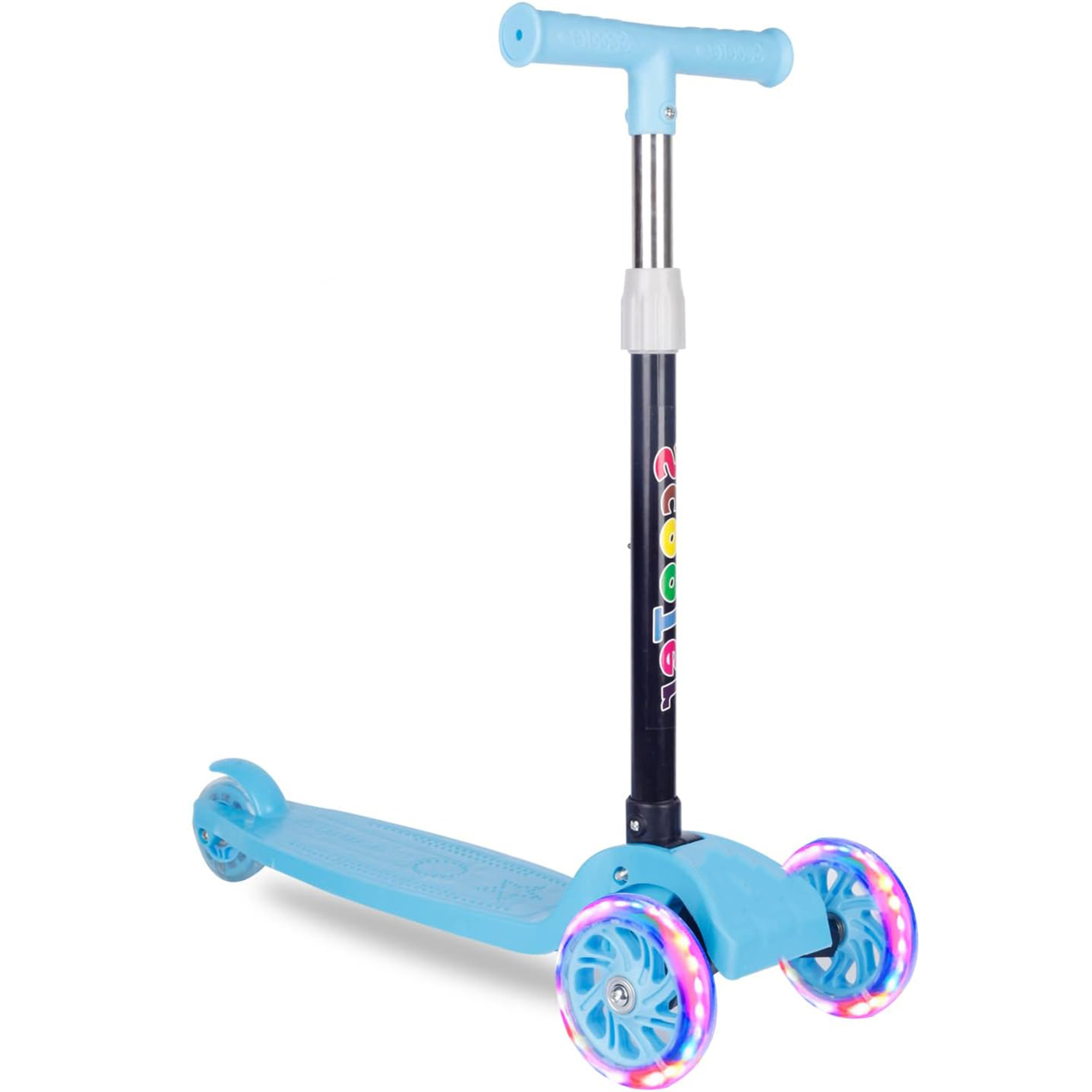 儿童滑板车，可调节折叠式 3 轮滑板车，LED 发光轮子，适合 2-8 岁儿童