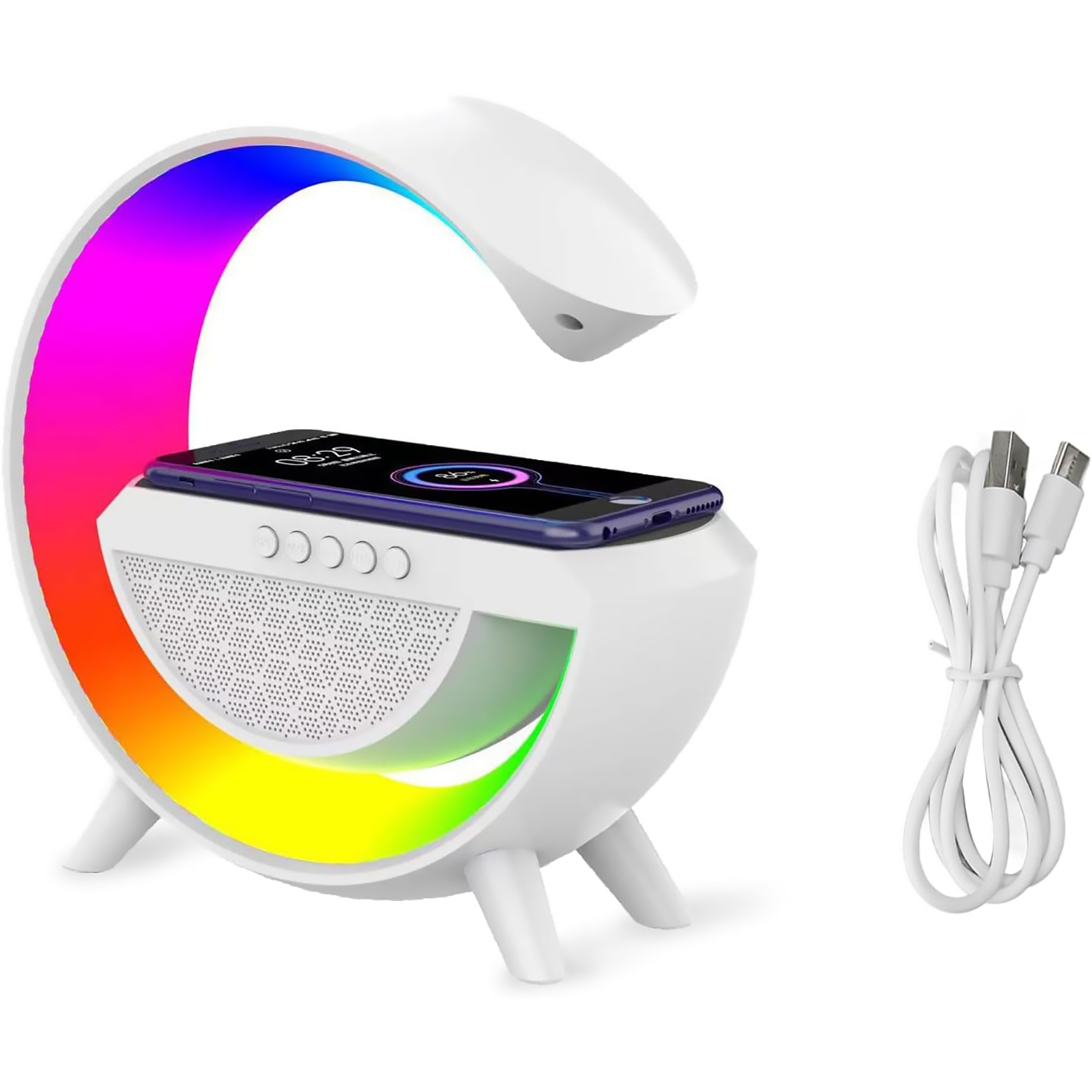 夜灯蓝牙音箱，无线充电器 15W 可调光多色床头灯，带灯无线音箱，支持 FM 内存卡 USB