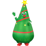 充气行走圣诞树套装，男女通用成人化装舞会服装，角色扮演派对趣味服装，带胡须帽，适合成人（带鼓风机）