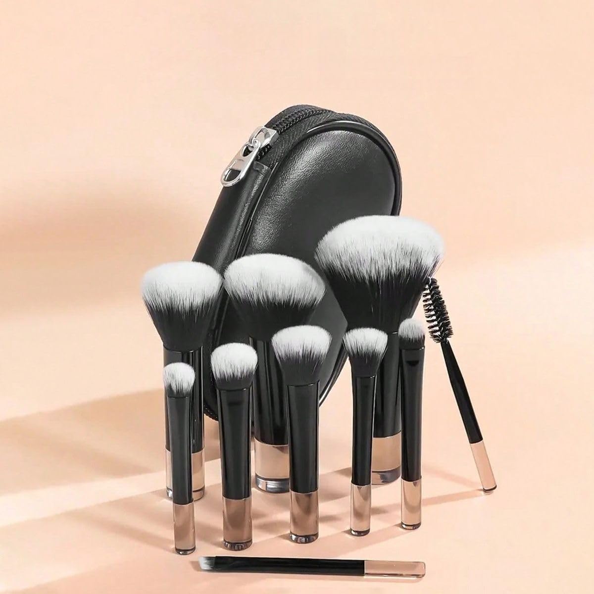 10 件便携式化妆刷套装，带尼龙刷毛，适用于粉底、遮瑕膏、眼影