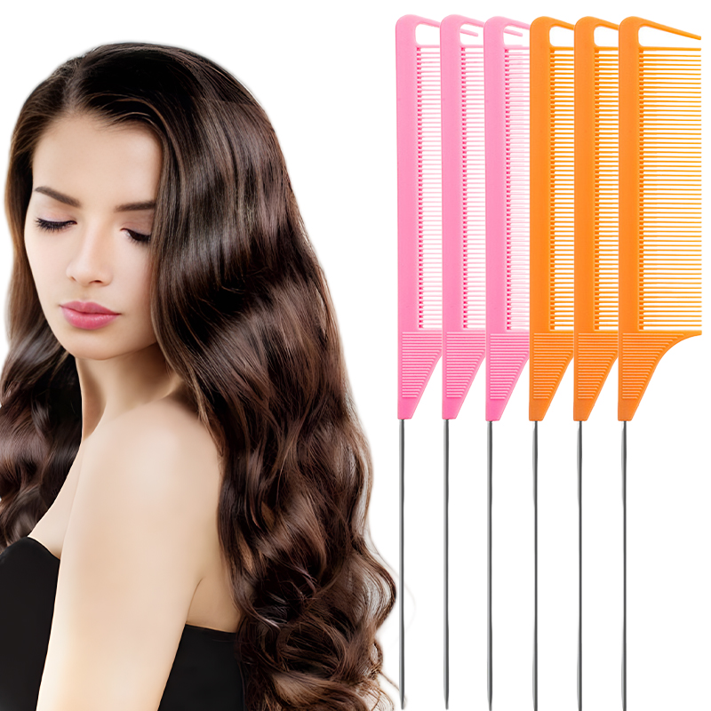 两件式鼠尾梳套装，便于分发和梳理细发，配有耐热碳纤维梳理梳和不锈钢