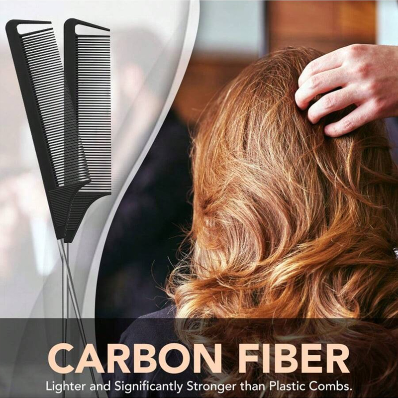 两件套鼠尾梳套装，配有钢针；碳纤维鼠尾耐热梳