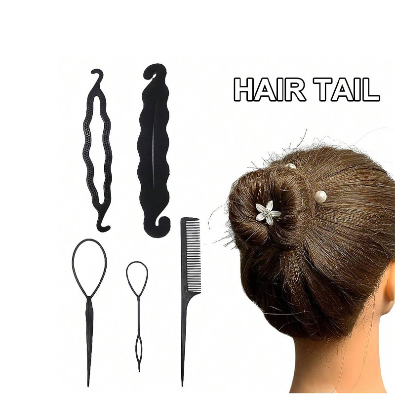 Five-piece retro hairstyle tool set, plastic woven handle weaving tool, hair comb and hairpin hairstyle accessories, hair accessories