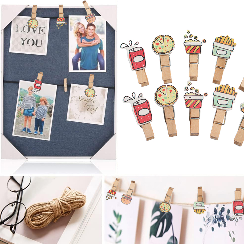 10 个迷你木质夹，适用于包袋、照片、纸张、家庭办公装饰、手工艺品、照片固定、包袋封口、衣物夹扣等用途。
