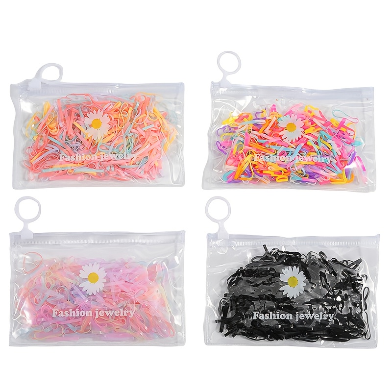 4 packs of colorful disposable hair bands-women's small rubber bands, suitable for travel and sports, vibrant plastic tape with daisy design storage bag, ponytail