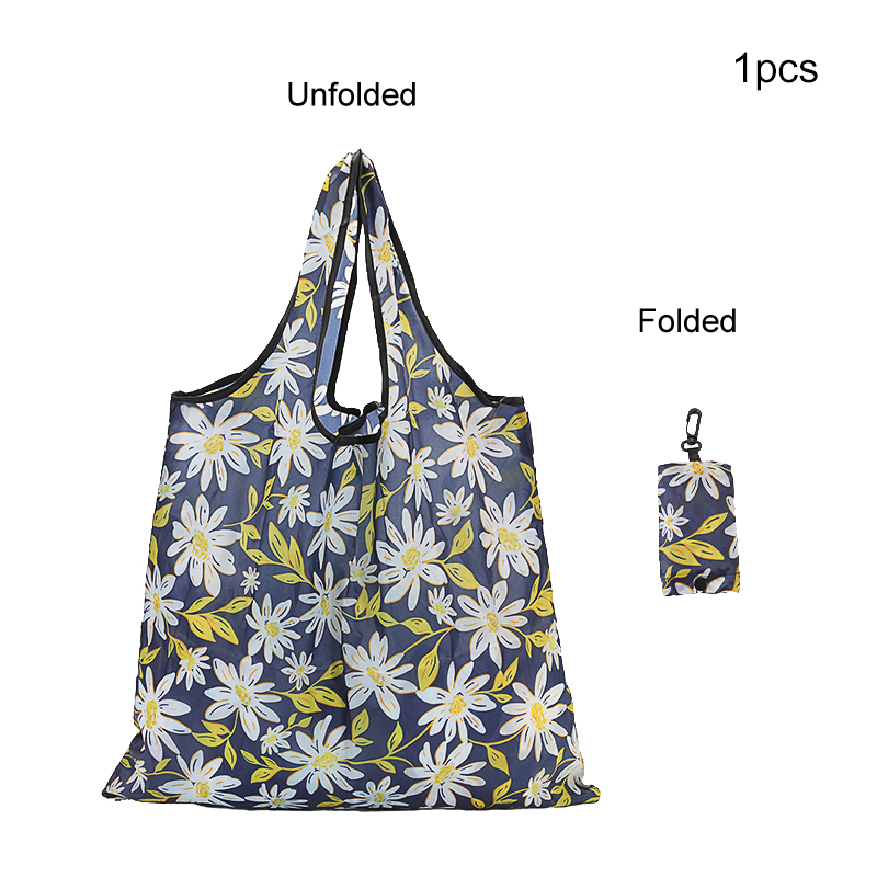1件防水且可折叠的手提包，带有多种印刷图案，适用于购买食品、旅行、野餐、机洗袋、可重复使用的购物袋