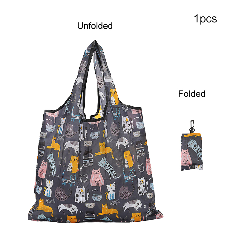 1 waterproof and foldable handbag with a variety of printed patterns, suitable for food purchase, travel, picnic, machine wash bags, reusable shopping bags