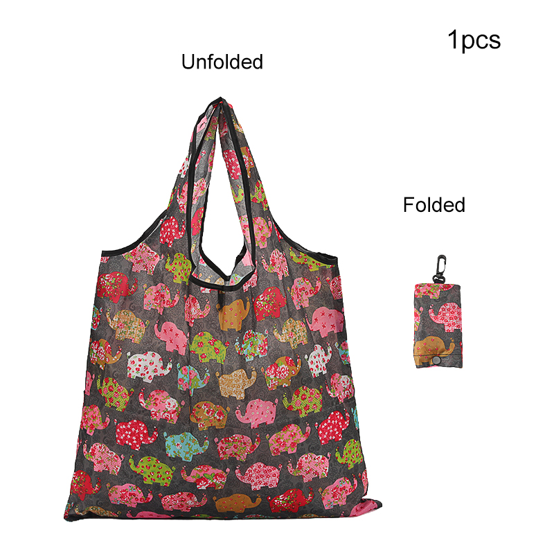 1件防水且可折叠的手提包，带有多种印刷图案，适用于购买食品、旅行、野餐、机洗袋、可重复使用的购物袋