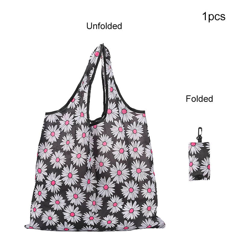 1件防水且可折叠的手提包，带有多种印刷图案，适用于购买食品、旅行、野餐、机洗袋、可重复使用的购物袋