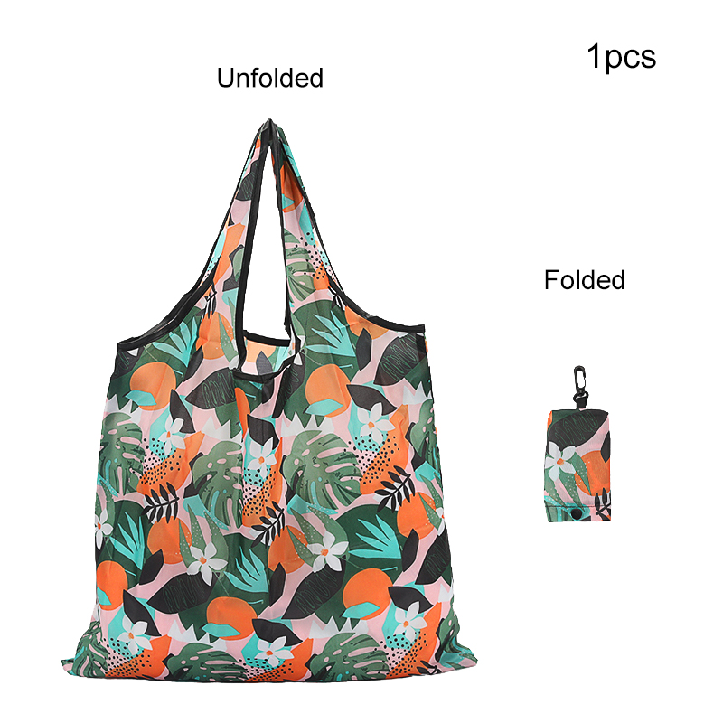 1件防水且可折叠的手提包，带有多种印刷图案，适用于购买食品、旅行、野餐、机洗袋、可重复使用的购物袋