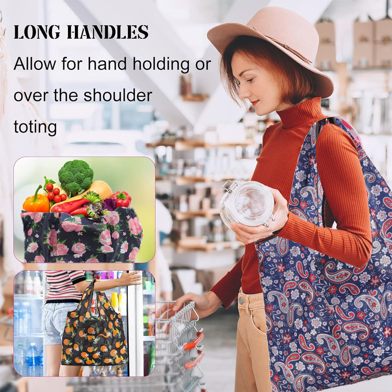 一件可重复使用的购物袋 - 可折叠、防水且便携的设计，带有印刷图案 - 适用于购物、旅行和日常使用