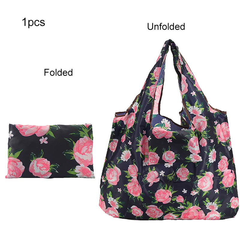 一件可重复使用的购物袋 - 可折叠、防水且便携的设计，带有印刷图案 - 适用于购物、旅行和日常使用