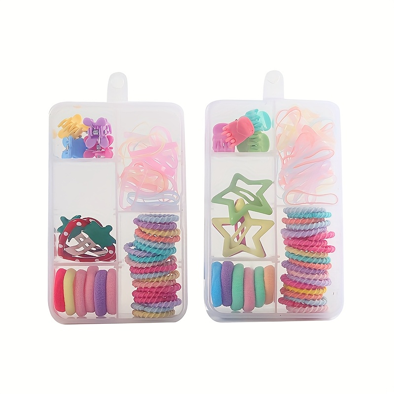 女士时尚发饰套装-彩色弹性发带、草莓夹与星星花朵夹-优雅/可爱风格，四季通用，发饰甜美风格