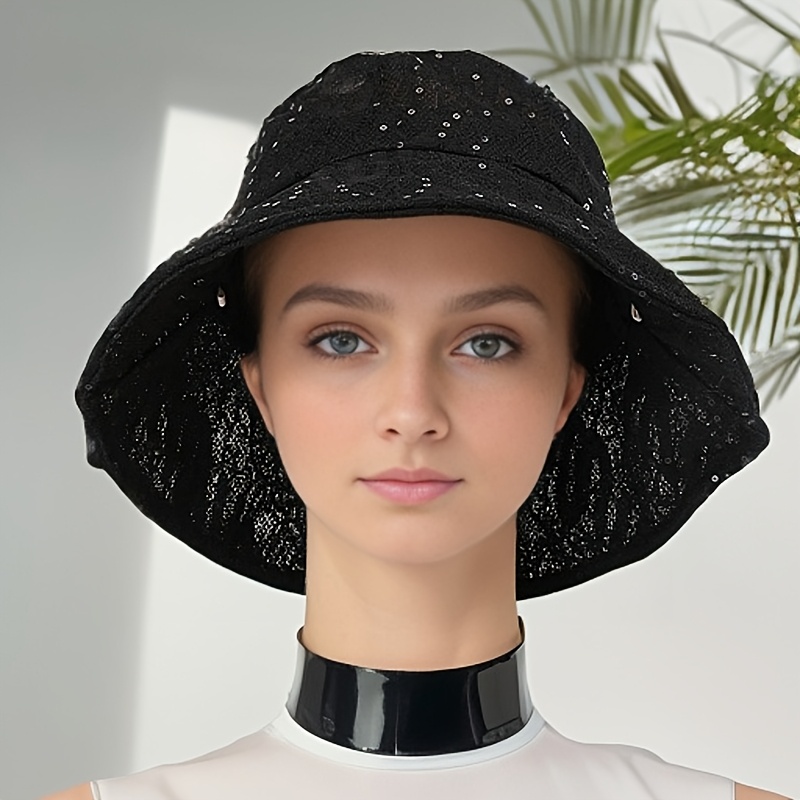1 piece of foldable sun hat, fisherman hat, shiny sequin graffiti hat, women's outdoor sun hat, suitable for spring and summer hiking, fishing, beach activities and adventure with double barrel hat.
