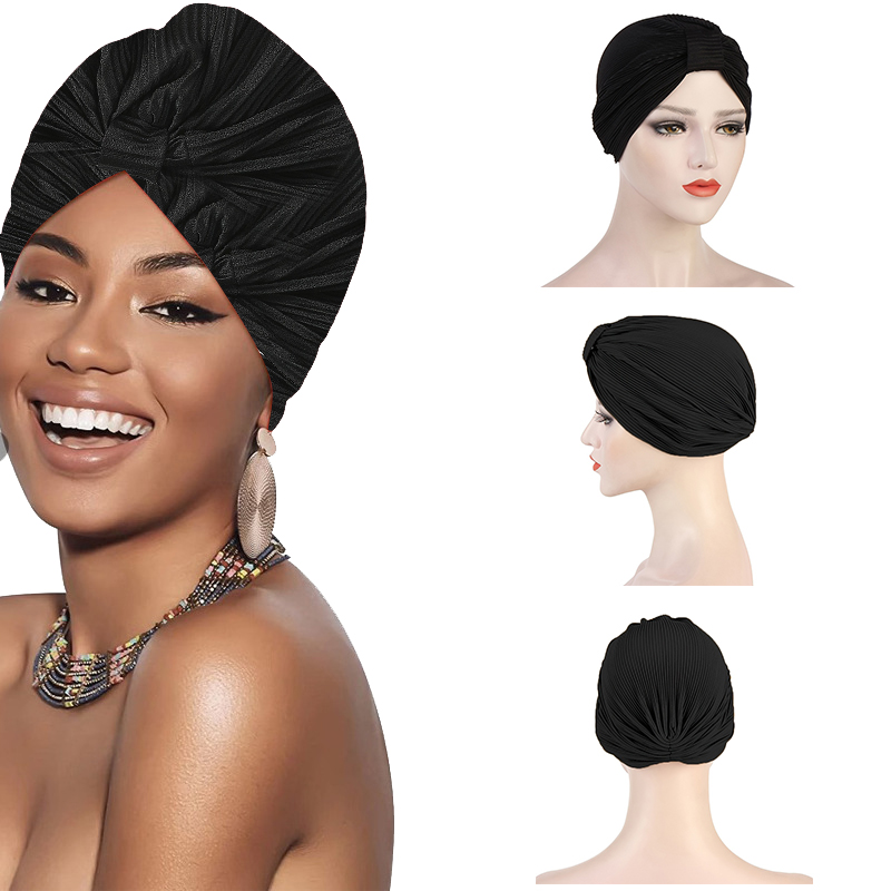 1 件多功能黑色褶皱头巾，让您能够轻松变换发型，散发出独特的魅力！释放出神秘与时尚的魅力吧。