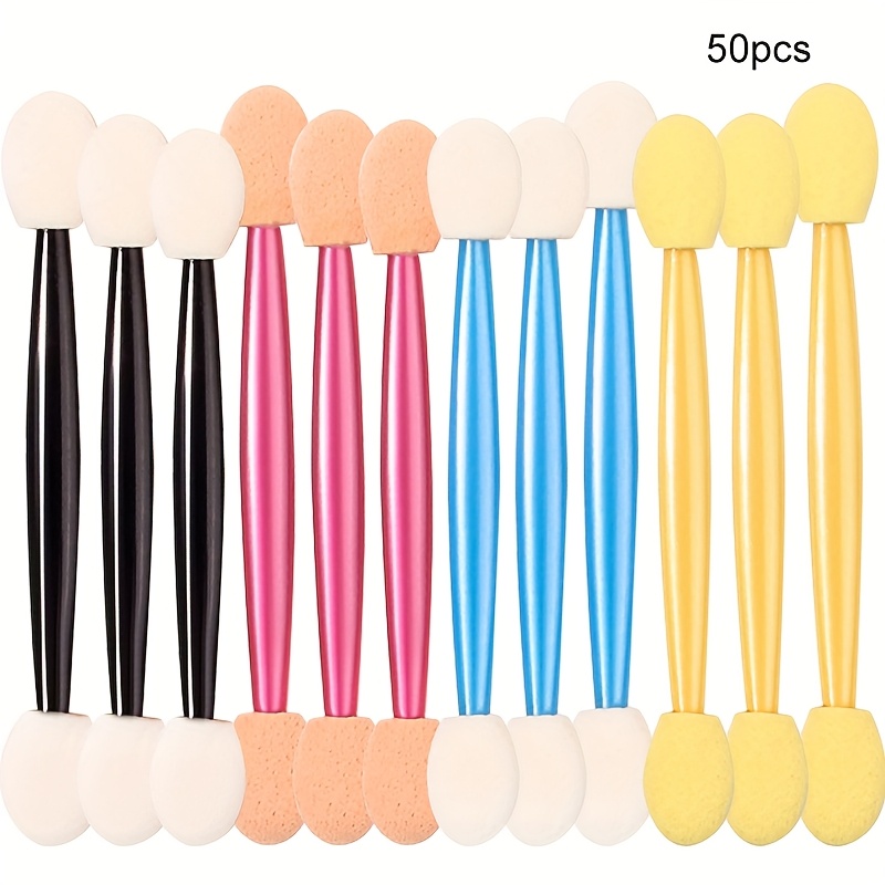 50 double-headed eyeshadow brushes with latex sponge Dauber, non-spice nylon hair, portable makeup tools, suitable for all skin types, easy to mix and smooth