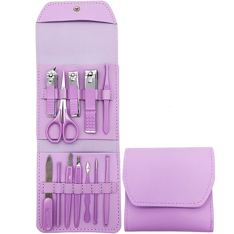 美甲和美足护理套装，包含专业美甲护理工具，适用于指甲和脚趾的护理，配有便于携带的收纳袋